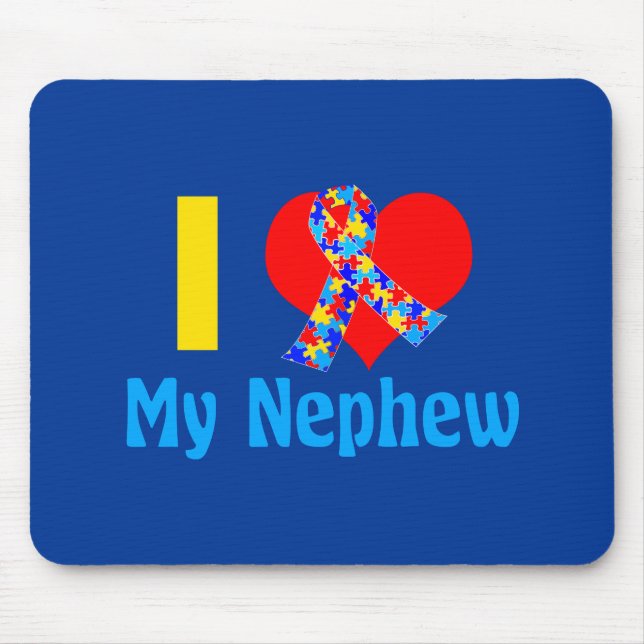 Autism Aunt I Love My Nephew Blue Heart Mouse Mat (Front)