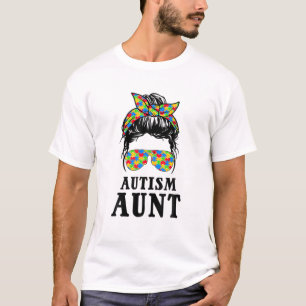 Autism Aunt Messy Bun Autism Awareness Auntie Supp T-Shirt