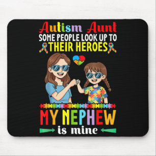 Autism Aunt My Nephew Is My Hero Awareness Accept Mouse Mat
