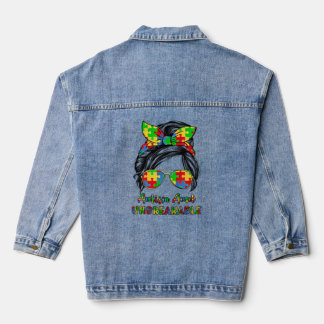 Autism Aunt Unbreakable Puzzle Pieces Be Kind Love Denim Jacket