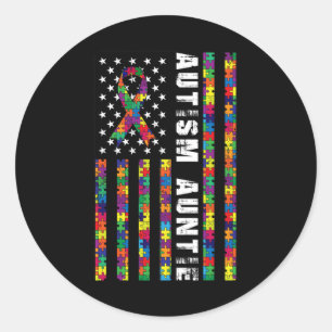 Autism Auntie American Flag Autism Awareness Gift Classic Round Sticker