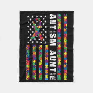 Autism Auntie American Flag Autism Awareness Gift Fleece Blanket
