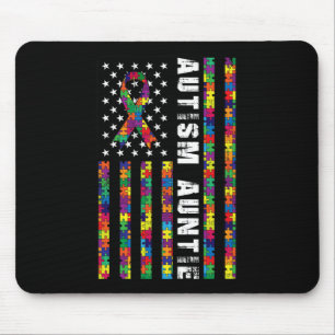 Autism Auntie  American Flag Autism Awareness Gift Mouse Mat