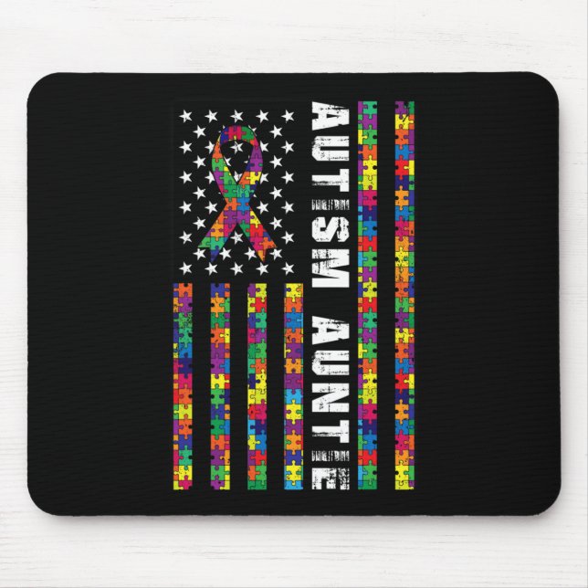 Autism Auntie  American Flag Autism Awareness Gift Mouse Mat (Front)