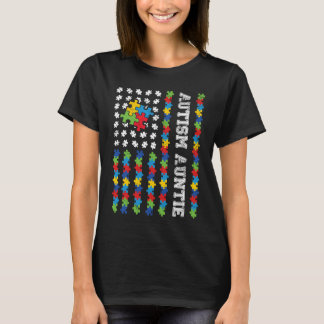 Autism Auntie American Flag Autism Awareness T-Shirt