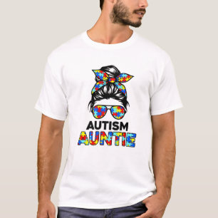 Autism Auntie Messy Bun Autism Awareness Aunt T-Shirt