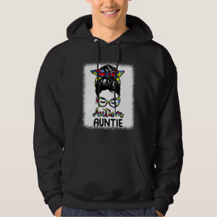 Autism Auntie Messy Bun Bleached Autism Awareness Hoodie