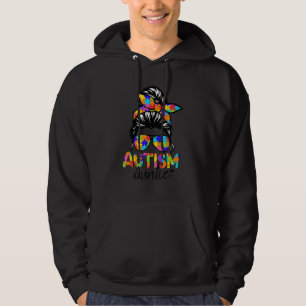 Autism Auntie Puzzle Autism Awareness Messy Bun G Hoodie