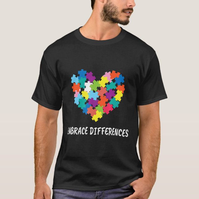 Autism-Autism  Embrace Differences Autistic Puzzle T-Shirt (Front)