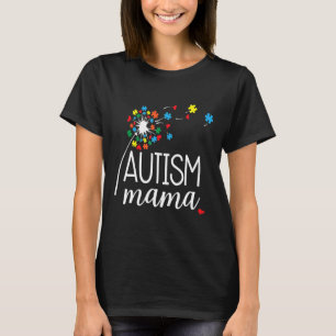 Autism-Autism Mama Cute Puzzle Piece Dandelion Flo T-Shirt