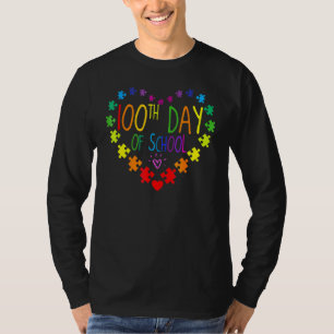 Autism Awareness 100th Day School Teacher Heart Pu T-Shirt