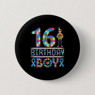 Autism Awareness 16th Birthday Boy Puzzle Piece 16 6 Cm Round Badge