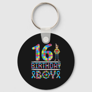 Autism Awareness 16th Birthday Boy Puzzle Piece 16 Key Ring