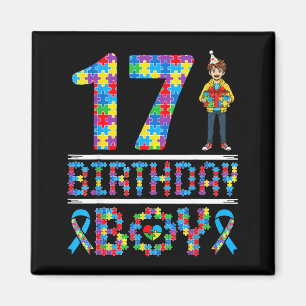 Autism Awareness 17th Birthday Boy Puzzle Piece 17 Magnet