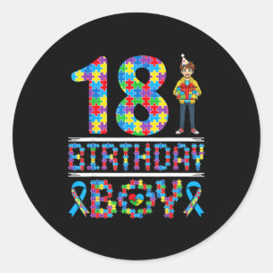 Autism Awareness 18th Birthday Boy Puzzle Piece 18 Classic Round Sticker