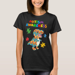 Autism Awareness 2023 Cute Rex Dinosaur Puzzle Kid T-Shirt