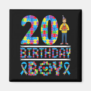 Autism Awareness 20th Birthday Boy Puzzle Piece 20 Magnet
