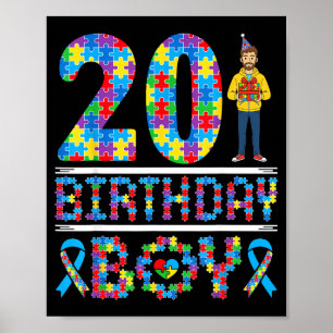 Autism Awareness 20th Birthday Boy Puzzle Piece 20 Poster