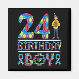 Autism Awareness 24th Birthday Boy Puzzle Piece 24 Magnet