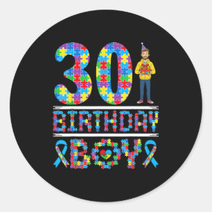 Autism Awareness 30th Birthday Boy Puzzle Piece 30 Classic Round Sticker