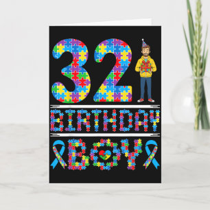Autism Awareness 32nd Birthday Boy Puzzle Piece 32 Card