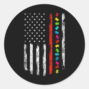 Autism Awareness 4th July Thin Red Line Firefighte Classic Round Sticker