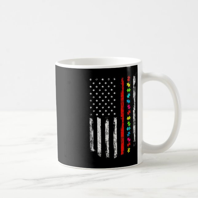 Autism Awareness 4th July Thin Red Line Firefighte Coffee Mug (Right)