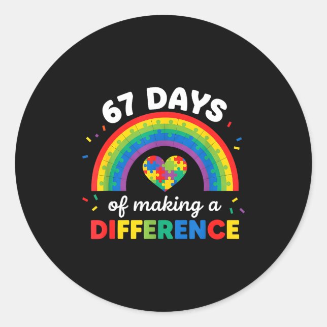 Autism Awareness 67 Days Of Making A Difference 6  Classic Round Sticker (Front)