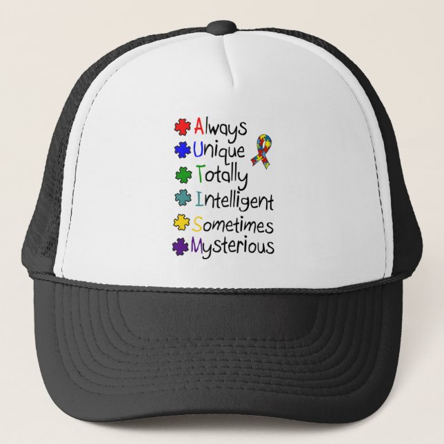 Autism Awareness A-U-T-I-S-M Trucker Hat (Front)
