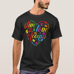 Autism Awareness Accept Live Love Rainbow Puzzle H T-Shirt