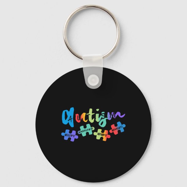 Autism Awareness Accept Understand Love Asd Rainbo Key Ring (Front)