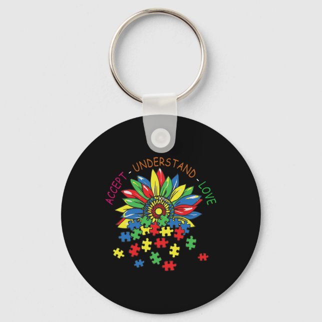 Autism Awareness Accept Understand Love Asd Rainbo Key Ring (Front)
