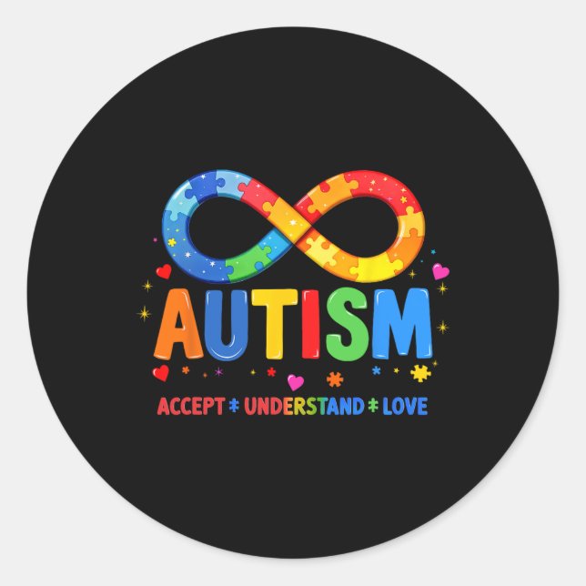 Autism Awareness Accept Understand Love Asd Suppor Classic Round Sticker (Front)