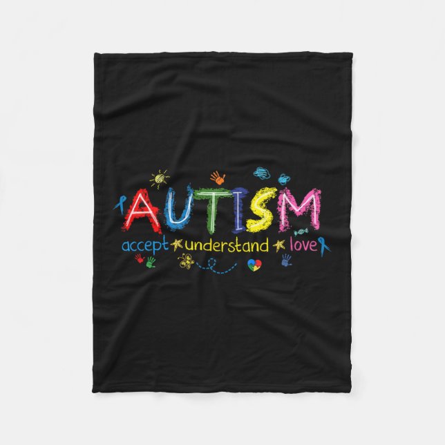 Autism Awareness Accept Understand Love Asd Suppor Fleece Blanket (Front)