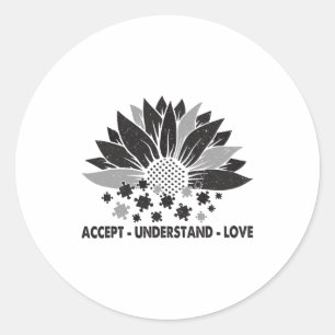 Autism Awareness Accept Understand Love Sunflower  Classic Round Sticker