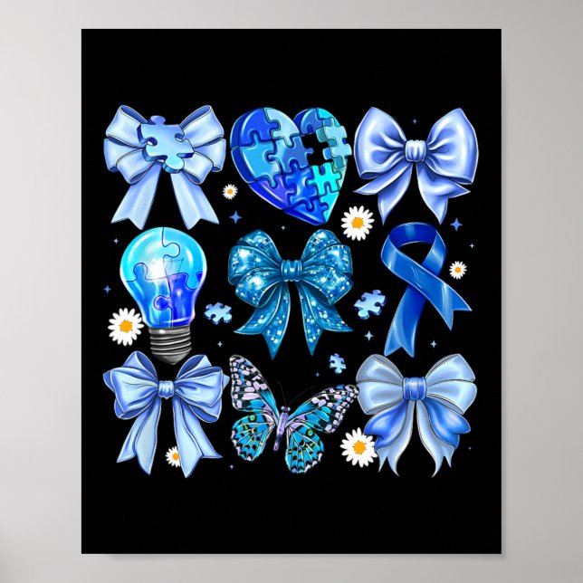 Autism Awareness Accept Understand Puzzle Blue Coq Poster (Front)