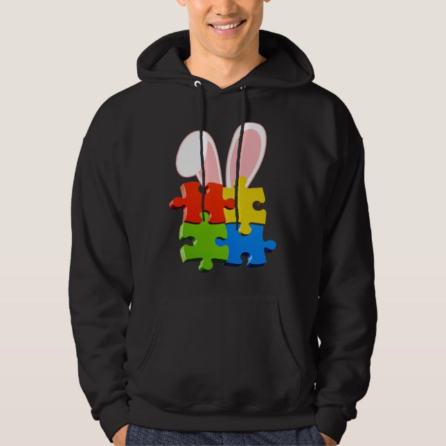 Autism Awareness Acceptance Easter Bunny Ears Puzz Hoodie (Front)