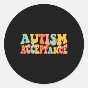 Autism Awareness Acceptance Groovy Retro Special E Classic Round Sticker