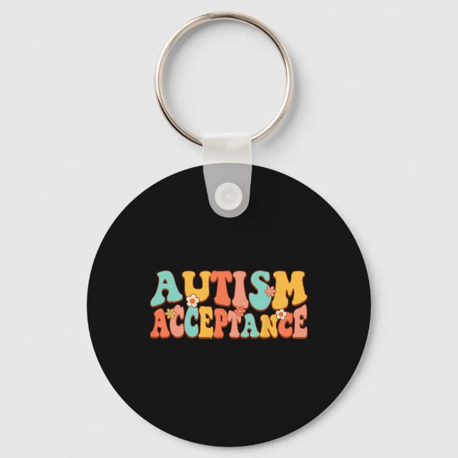 Autism Awareness Acceptance Groovy Retro Special E Key Ring (Front)