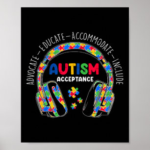 Autism Awareness Acceptance Headphones Teacher Boy Poster