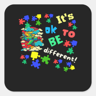 Autism Awareness Acceptance Plane Its Ok To Be Dif Square Sticker
