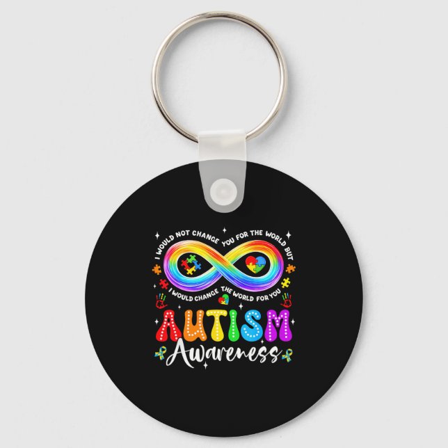 Autism Awareness Acceptance Rainbow Infinity Symbo Key Ring (Front)