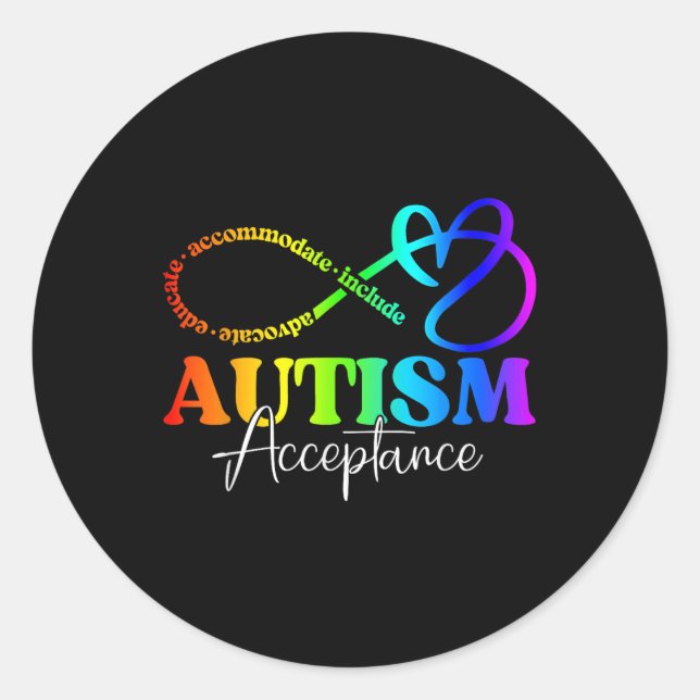 Autism Awareness Acceptance Shirt Infinity Symbol  Classic Round Sticker (Front)