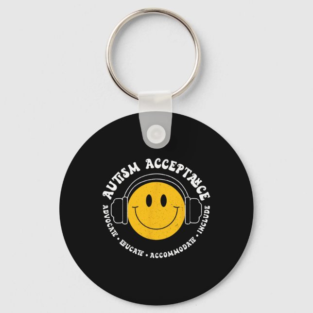 Autism Awareness Acceptance Smile Face Funny Kids  Key Ring (Front)