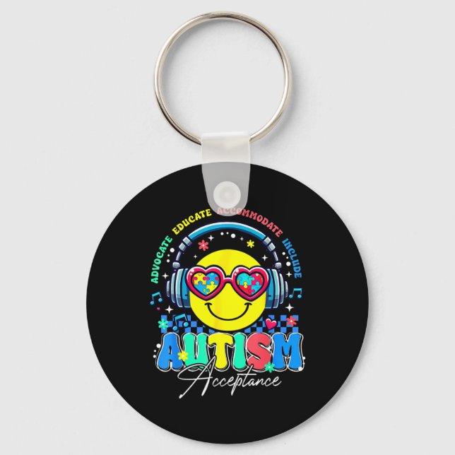 Autism Awareness Acceptance Smile Face Sped Teache Key Ring (Front)
