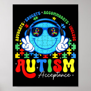 Autism Awareness Acceptance Smile Face Teacher Boy Poster