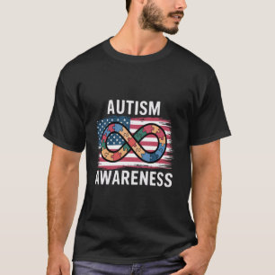 Autism Awareness Acceptance usa flag Infinity Symb T-Shirt