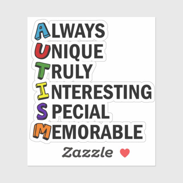 Autism Awareness Acrostic Cute Rainbow Word Poem (Sheet)