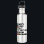 Autism Awareness Acrostic Cute Rainbow Word Poem 710 Ml Water Bottle<br><div class="desc">A beautiful acrostic word poem for Autism. Always Unique Truly Interesting Special Memorable. Great positive attributes of being autistic to show you are proud of being on the spectrum. Acronyms are so cool.</div>