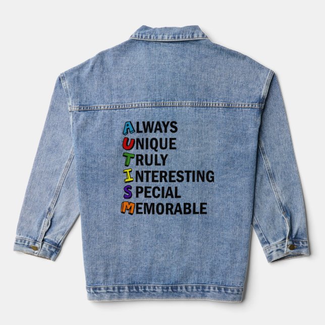 Autism Awareness Acrostic Cute Rainbow Word Poem Denim Jacket (Back)